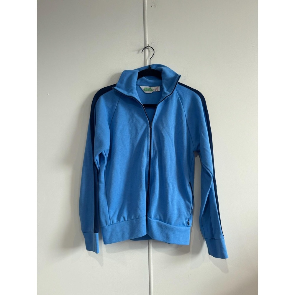 Vintage Court Casuals Track Jacket Mens Small Blue Zip Colorblock USA 70s 80s